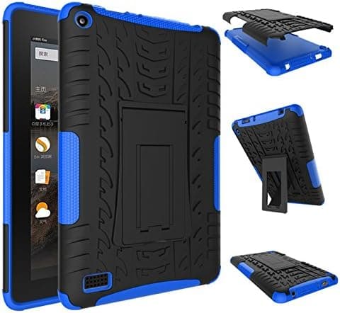 NOKEA Heavy Duty High Impact Resistant Armor Protection Cover Anti Slip Kickstand Feature Skin Case Work with Fire 7 Tablet with Alexa (7th Generation, 2017 Release)(Blue)