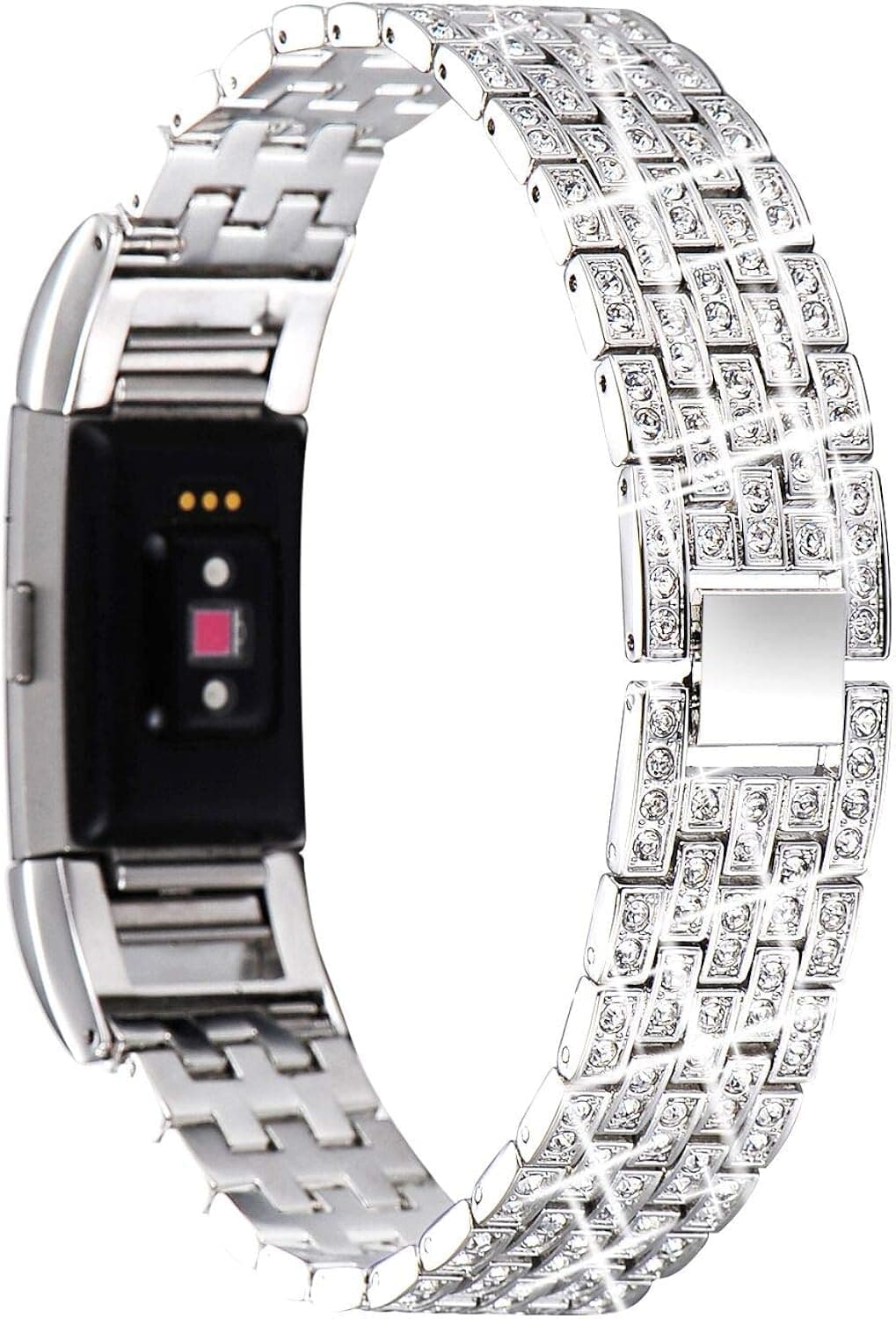 WINOW Compatible with Fitbit Charge 2 Bands, Stainless Steel Metal Strap Replacement Watch Band Wristband for Fitbit Charge 2 HR Smart Fitness Tracker with Rhinestone Bling Style Bracelet (Silver)