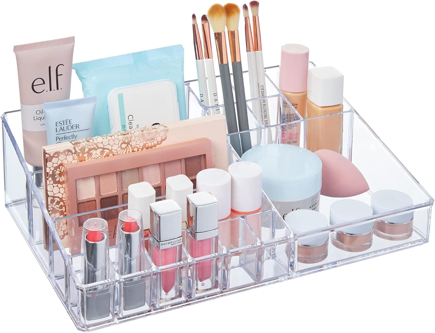 STORi Audrey Clear Vanity Makeup Organizer | 15-Compartment Holder for Brushes, Eyeshadow Palettes, & Beauty Supplies | Stacks on Audrey Storage Drawers | Made in USA