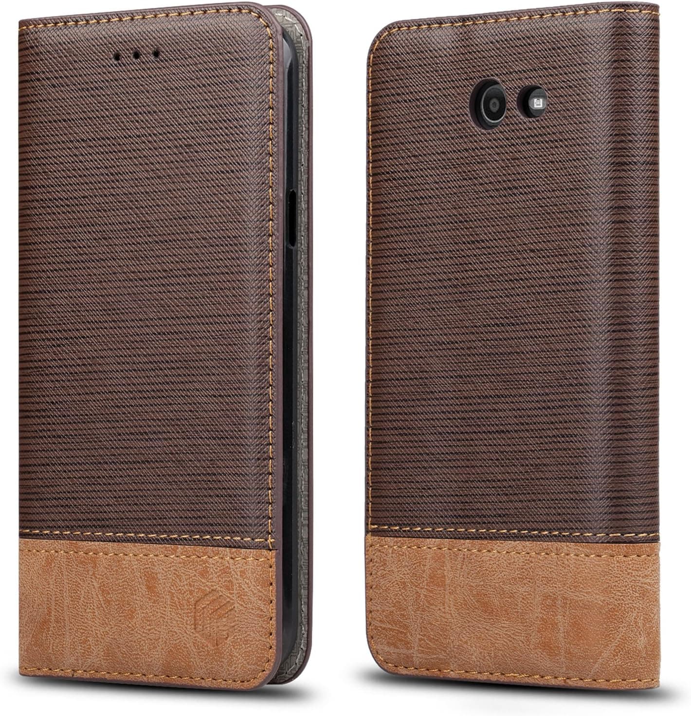 WenBelle for Galaxy J7 Case, [Blazers Series] Stand Feature,Double Layer Shock Absorbing Premium Soft PU Color Matching Leather Wallet Cover Flip Cases for Samsung Galaxy J7(2017)(Brown)