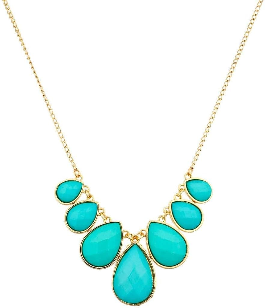 LUX ACCESSORIES Gold Tone and Turquoise Teardrop Stone Statement Necklace