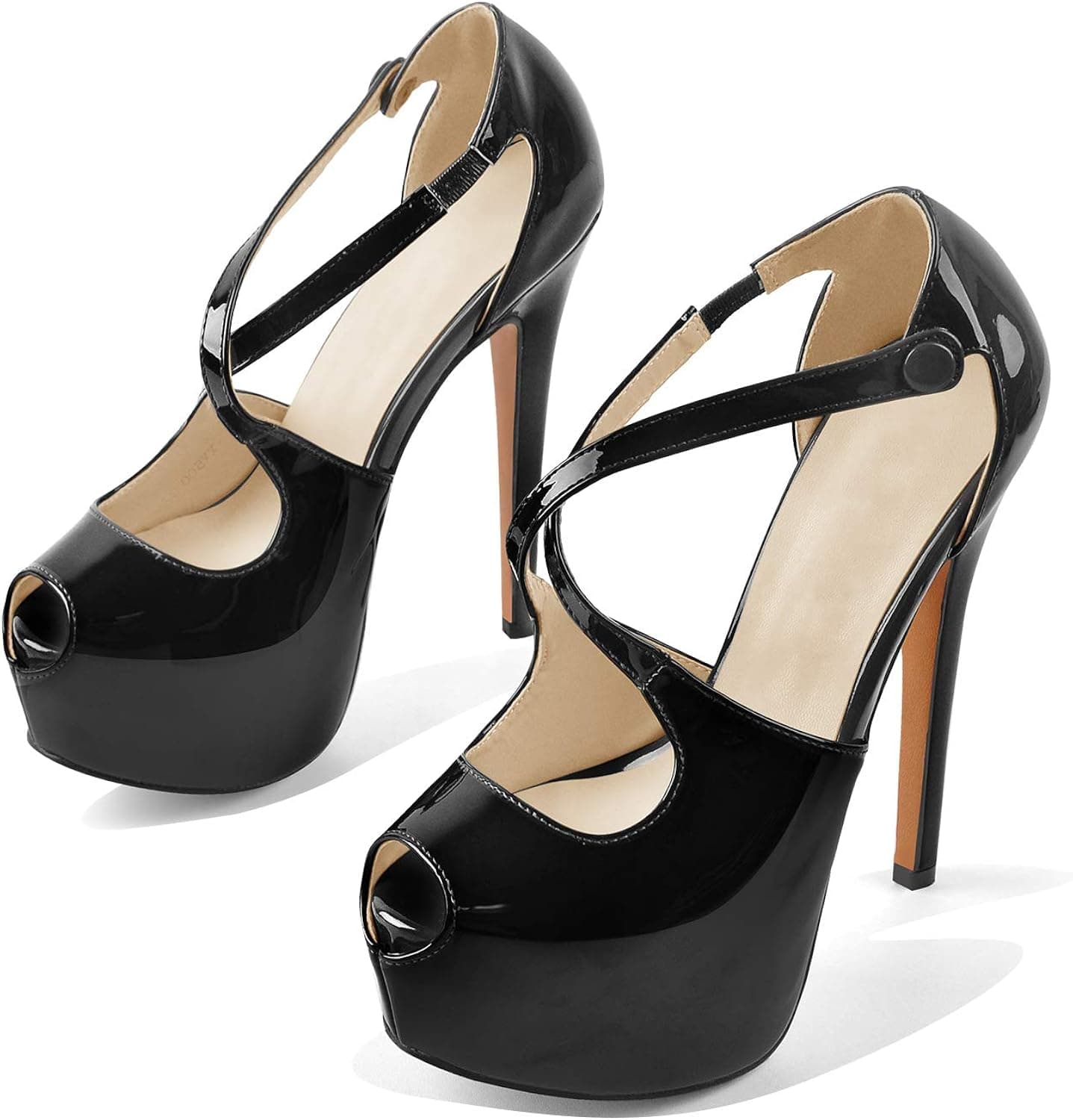 sexytag Women's Pumps Platform High Heels Peep Toe Criss Cross Stiletto Party Dress Shoes
