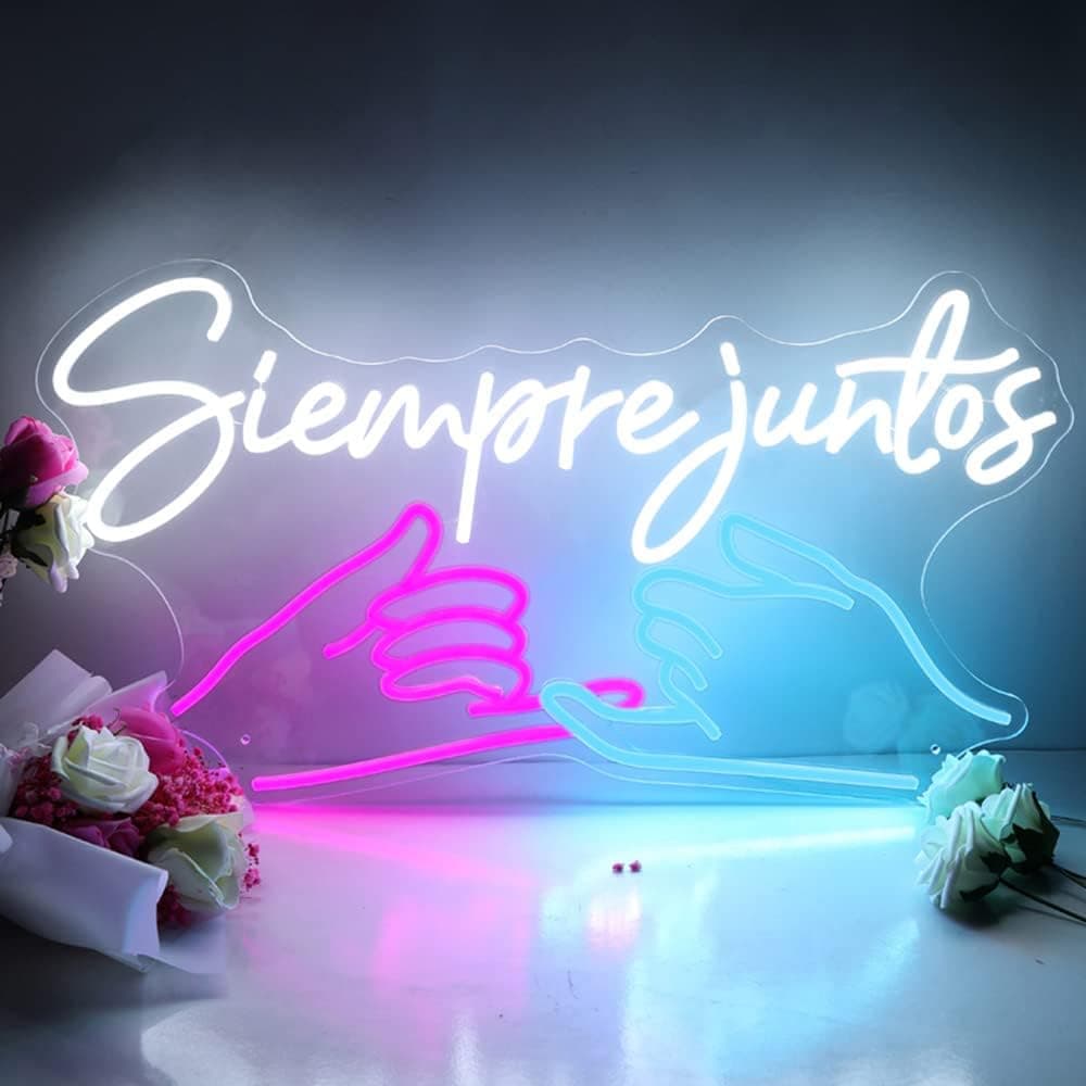 Siempre Juntos Neon Sign for Wall Decor, Large Pink Neon Light Sign for Bedroom Wedding party Home Wall Decorations, Quote Neon Light Sign Gifts for Birthday Anniversary Size 25" x 14"