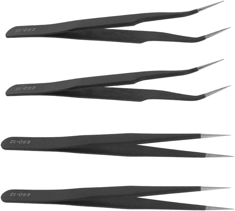 Sydien 4pcs Stainless Steel Fine Tweezers Straight & Curved Pointed Tweezers Sharp Needle Nose Pointed Tweezers For Eyelash Extension, Eyebrow Removal (Black)