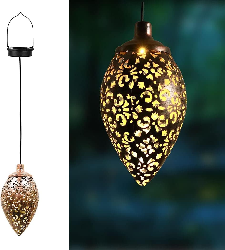 Hanging Solar Lights Outdoor, SEEKING LED Garden Lights Waterproof Solar Lantern Mental Solar Lamp for Patio Yard Pathway Outdoor Decor