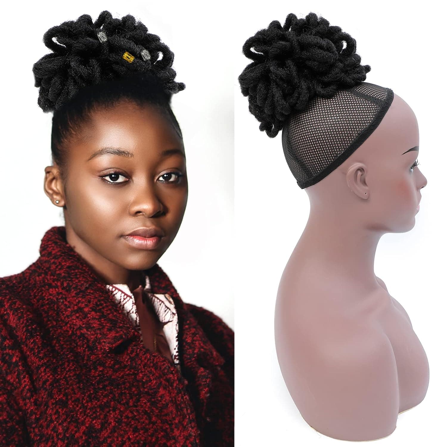 Liliyab Loc Bun DreadLock Bun Afro High Puff Drawstring Ponytail Hair Bun Hairpieces Faux Locs Clip In Pony Tail for Black Women (2#)