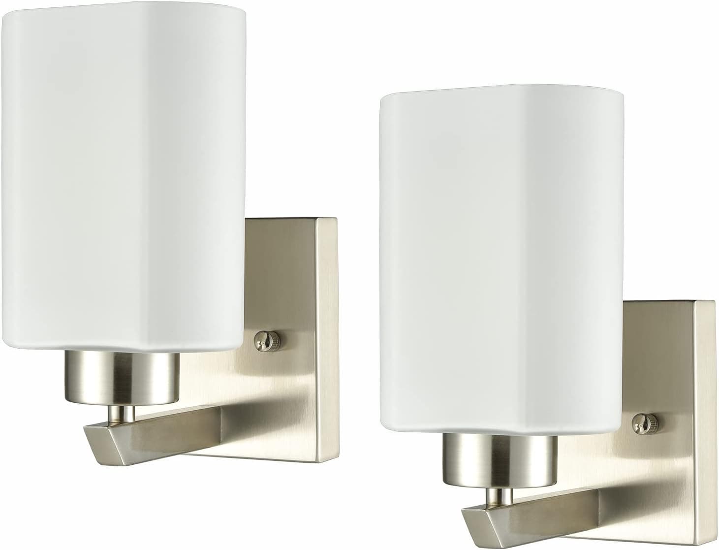 SHAWNKEY Bathroom Wall Light Fixture Brushed Nickel Modern Vanity Light with White Glass Shade for Bathroom Bedroom Set of 2