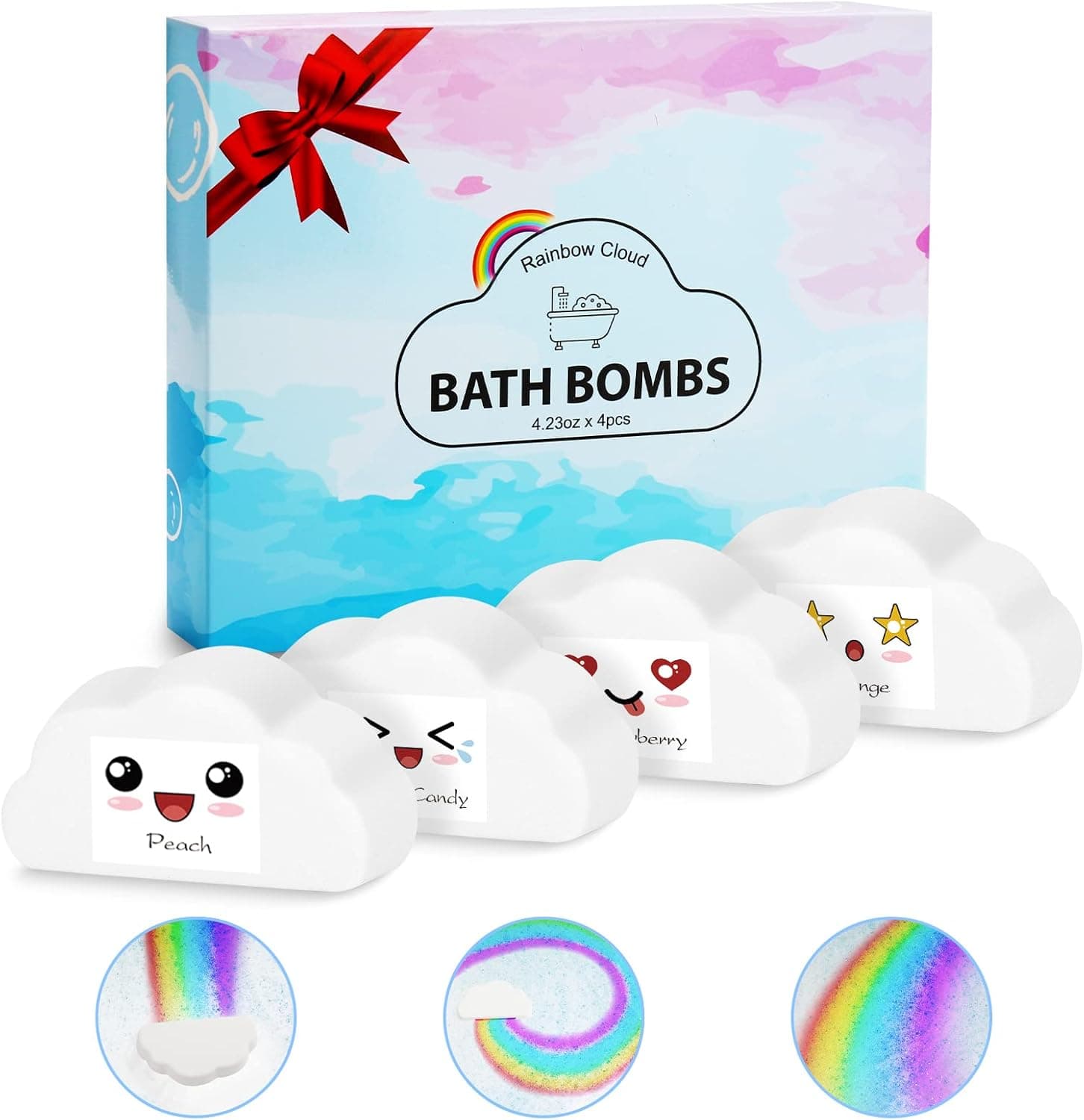 Bath Bombs for Kids, Spa Gifts for Women, Bath Bomb with Surprise Inside, Natural Organic Handmade Rainbow Bath Bombs Set of 4 for Child, Girls, Her, Baby, Boys Bath Bombs