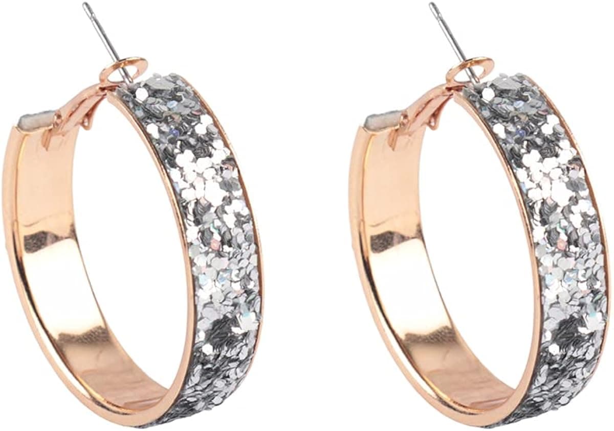 Sparkly Cubic Jewel Geometric Statement Hoop Earrings - Bling Crystal Rhinestone Glitter Hexagon Round Hoops, Vertical Bar