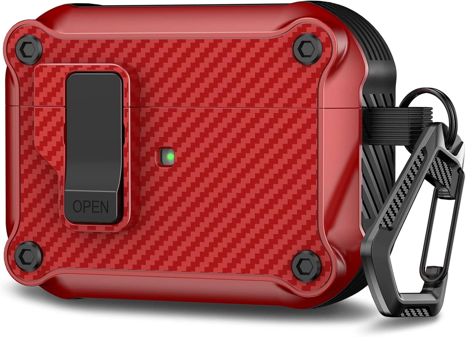 RFUNGUANGO for AirPods Pro 2nd /1st Generation Case Cover, Automatic Pop-up Carbon Fiber Case with Secure Lock Clip, Full Body Shockproof Hard Shell Protective Case for AirPods Pro (2022/2019)- Red