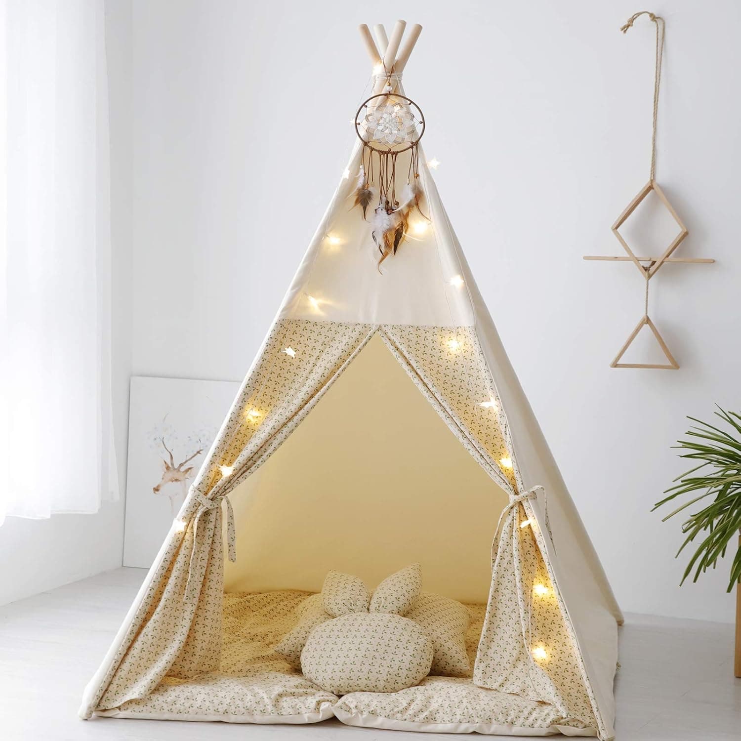 TreeBud Teepee Tent for Kids - Protable Door Spell Floral Children Playhouse Indoor Girls Teepee (Beige)