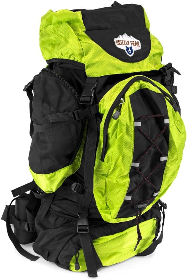 70L Internal Frame Hiking and Camping Daypack Backpack with Ripstop Water-Resistant Nylon (Lime)