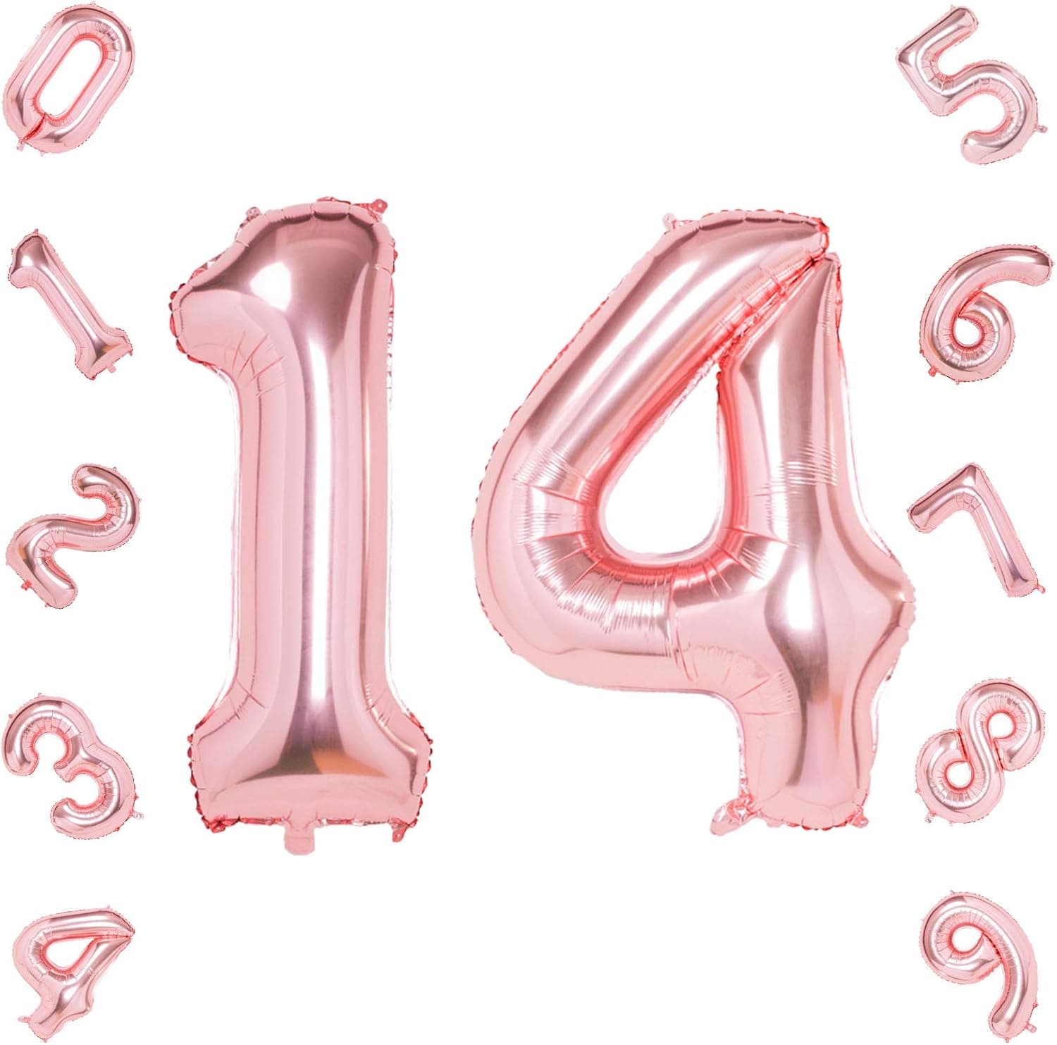 Rose Gold Number 14 Balloons,40 Inch Birthday Number Balloon Party Decorations Supplies Helium Foil Mylar Digital Balloons (Rose Gold Number 14)