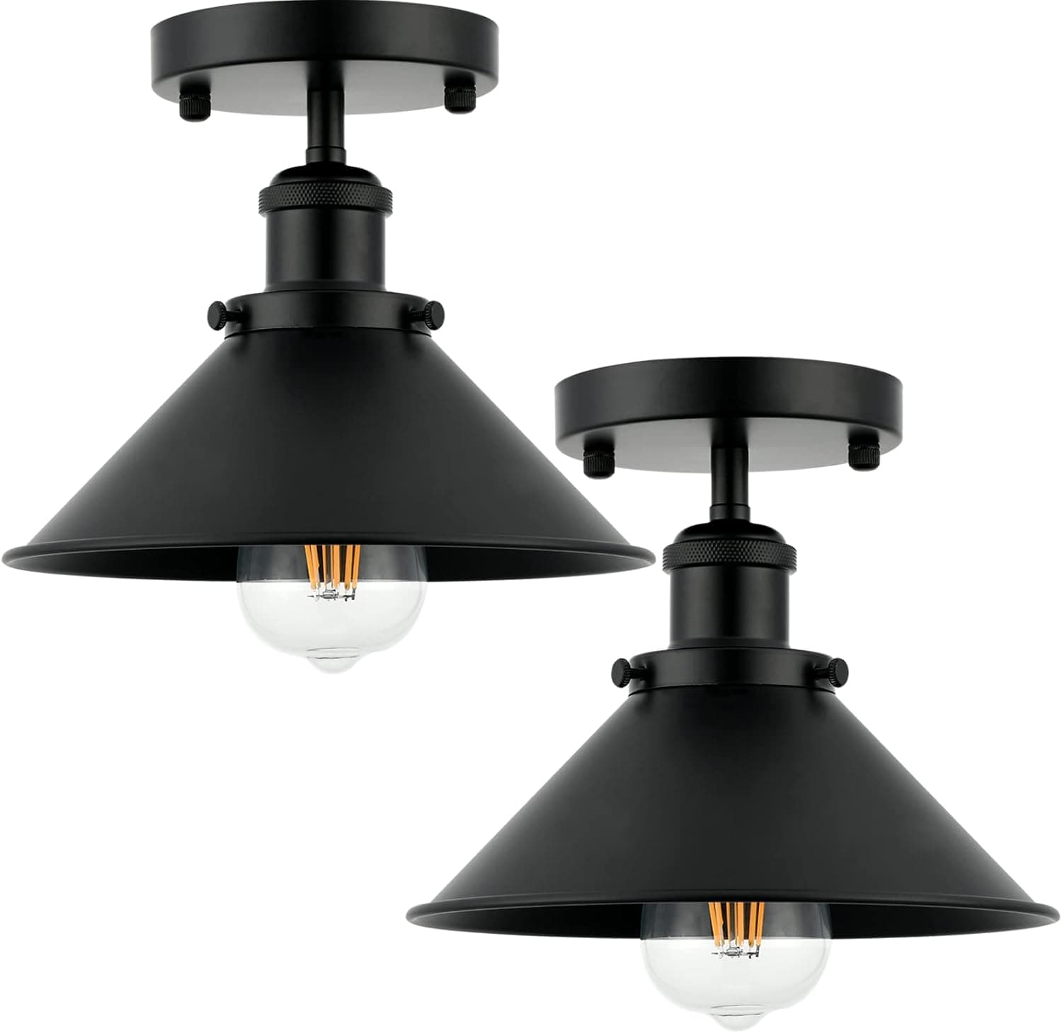 LEECOORA Wall Sconces Set of 2 Vintage Industrial Semi Flush Mount Light Black Pendant Light Fixture Ceiling Lamp for Barn Kitchen Entryway