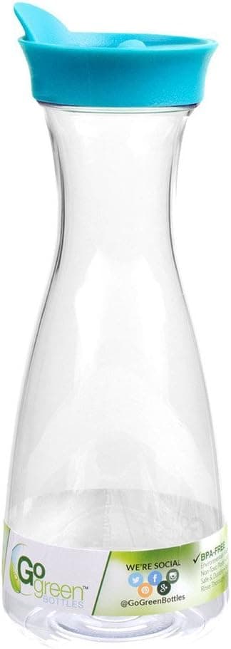 1 Liter (34 oz.) BPA FREE Plastic Carafe Pitcher Decanter Jug w/ Light Blue Lid