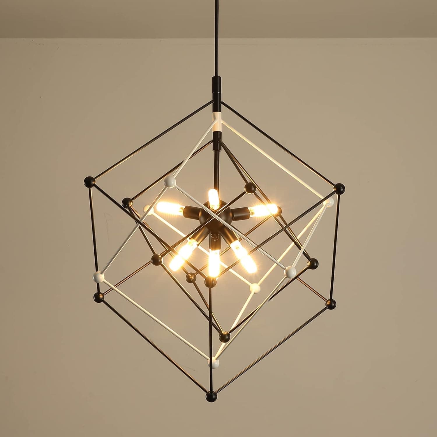 DIKAIDA Modern Chandelier Mid Century Ceiling Light Fixture Geometric Pendant Light with Black White Finish for Dining & Living Room Foyer Bedroom Kitchen Island Entryway E26 Base
