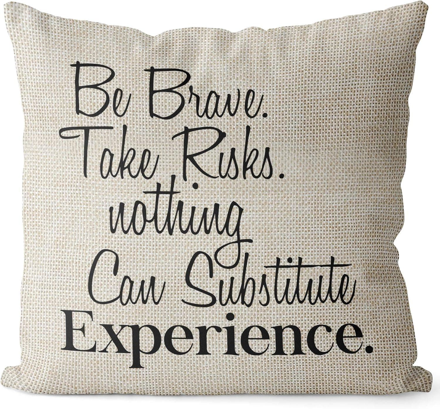 BEDSUM Linen Throw Pillow Cover, Farmhouse Pillowcase with Words Be Brave Take Rules Experience, for Living Room Sofa Couch Square Decorative Bed Cushion Cover, 18×18 Inches