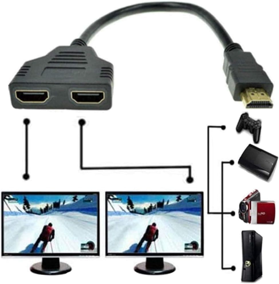 HDMI Splitter Cable for HDTV - HDMI Splitter Adapter Cable Support Two TVs at The Same Time, 1080P Male to HDMI Female 1 to 2 Way for HDMI HD, LED, LCD, TV, USB Cable