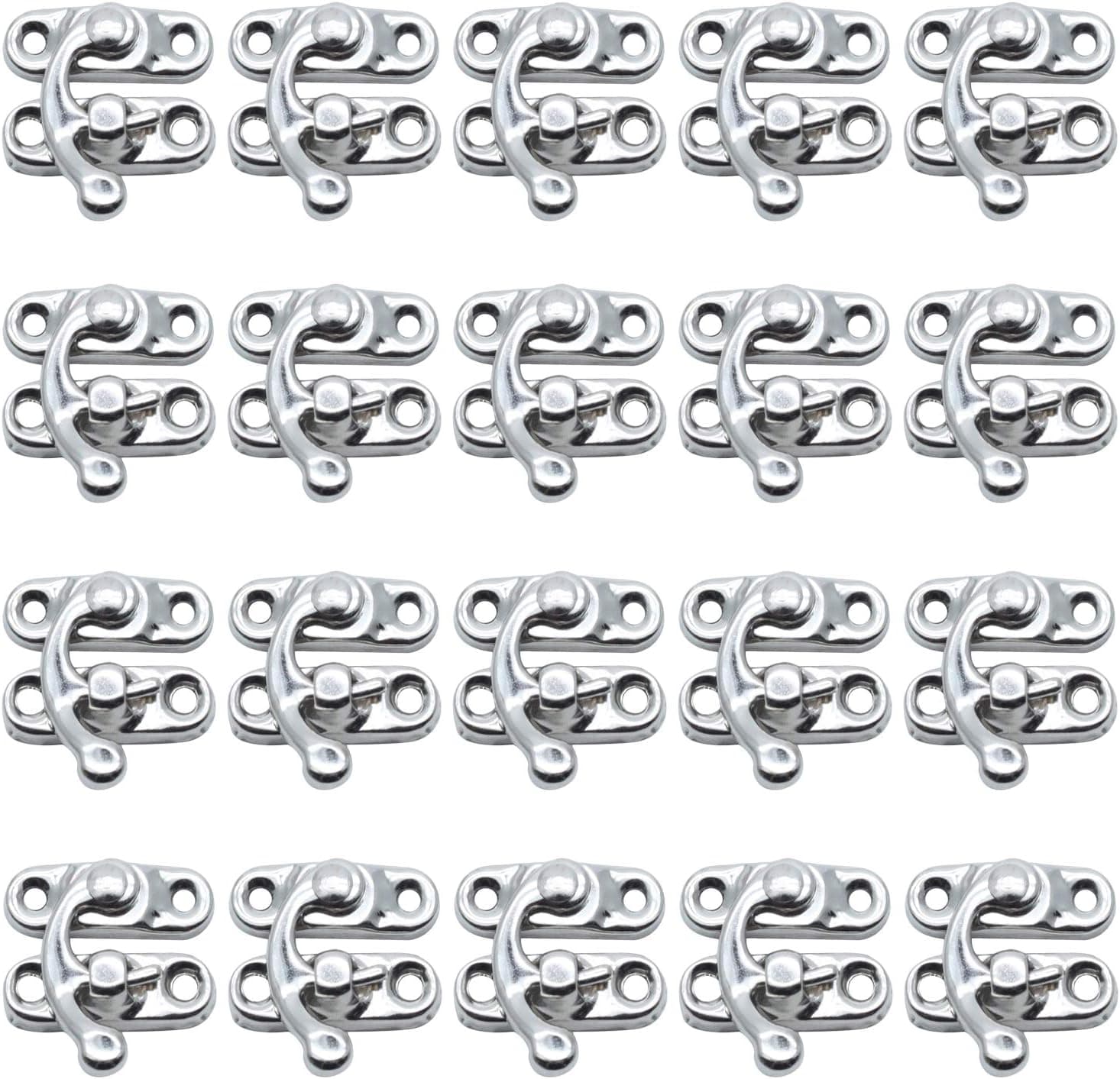 Dasunny 20 Sets Left Swing Arm Tiny Hook Latch for Wood Box, 1 x 1 Inch Silver Tone Hasp Latch