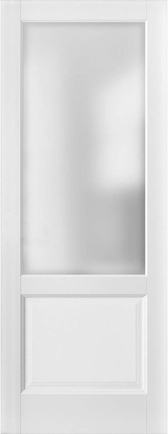 Lite Slab Barn Door Panel 24 x 80 | Lucia 22 Matte White with Frosted Opaque Glass | Sturdy Finished Wooden Modern Doors | Pocket Closet Sliding
