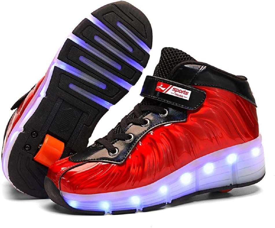 SDSPEED 7 Colors LED Rechargeable Kids Roller Skate Shoes with Single Wheel Shoes Sport Sneaker