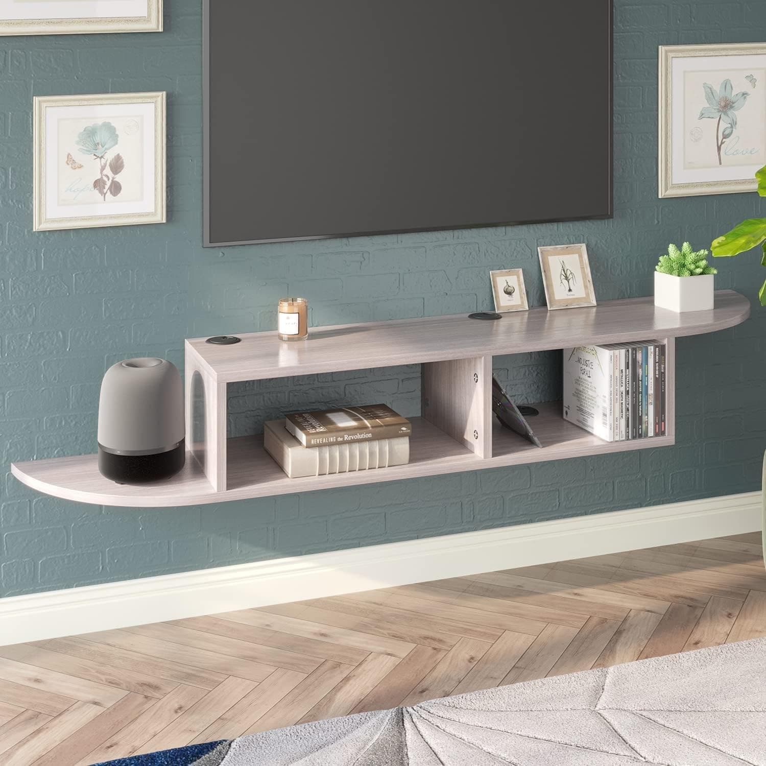 Floating TV Stand Floating TV Shelf, 55” Modern Wall Mounted TV Console Media Console Floating Shelf for Under TV Entertainment Center for Cable Box/Xbox, for Living Room Bedroom, Grey