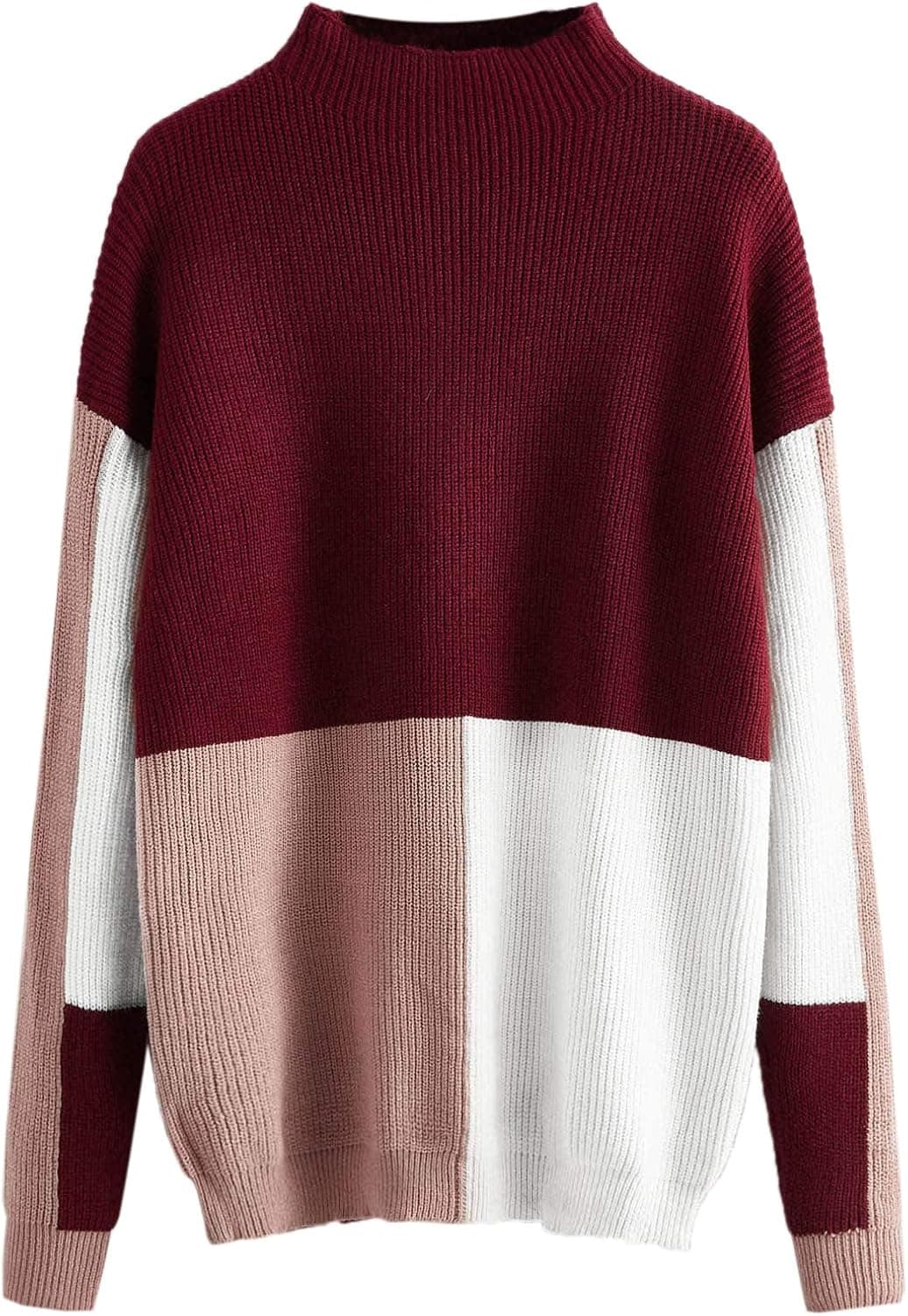 Milumia Women's Drop Shoulder Knitted Color Block Textured Jumper Casual Sweater Multicolor-11 M