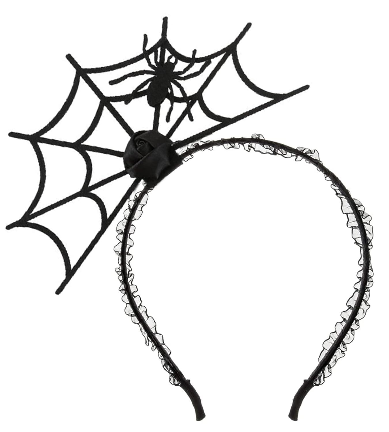 Halloween Headband Spider Headdress Festival Headpiece Cosplay Devil Headband Halloween Party Head Piece Hair Hoop(Black Spider Black Flower)