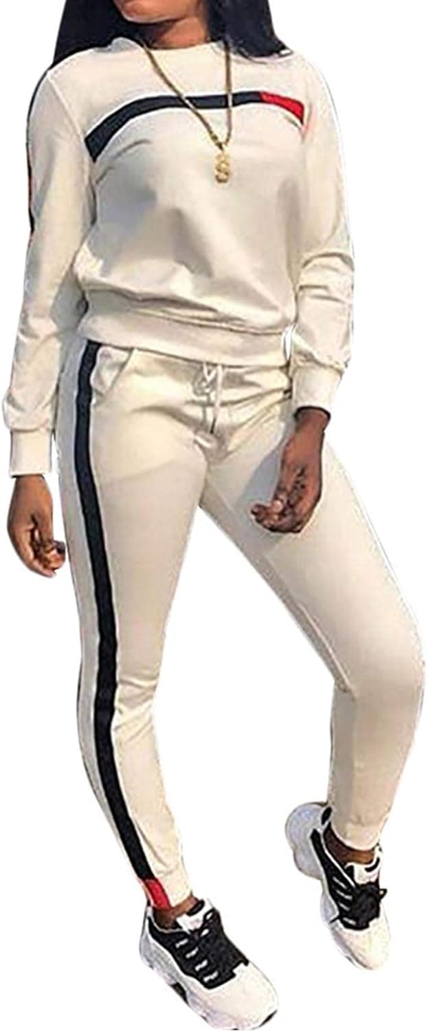 Top-Vigor Womens 2PCS Sweatsuits Set Long Sleeve Top and Bodycon Pants Jogging Suit Tracksuit for Women Ladies Plus Size