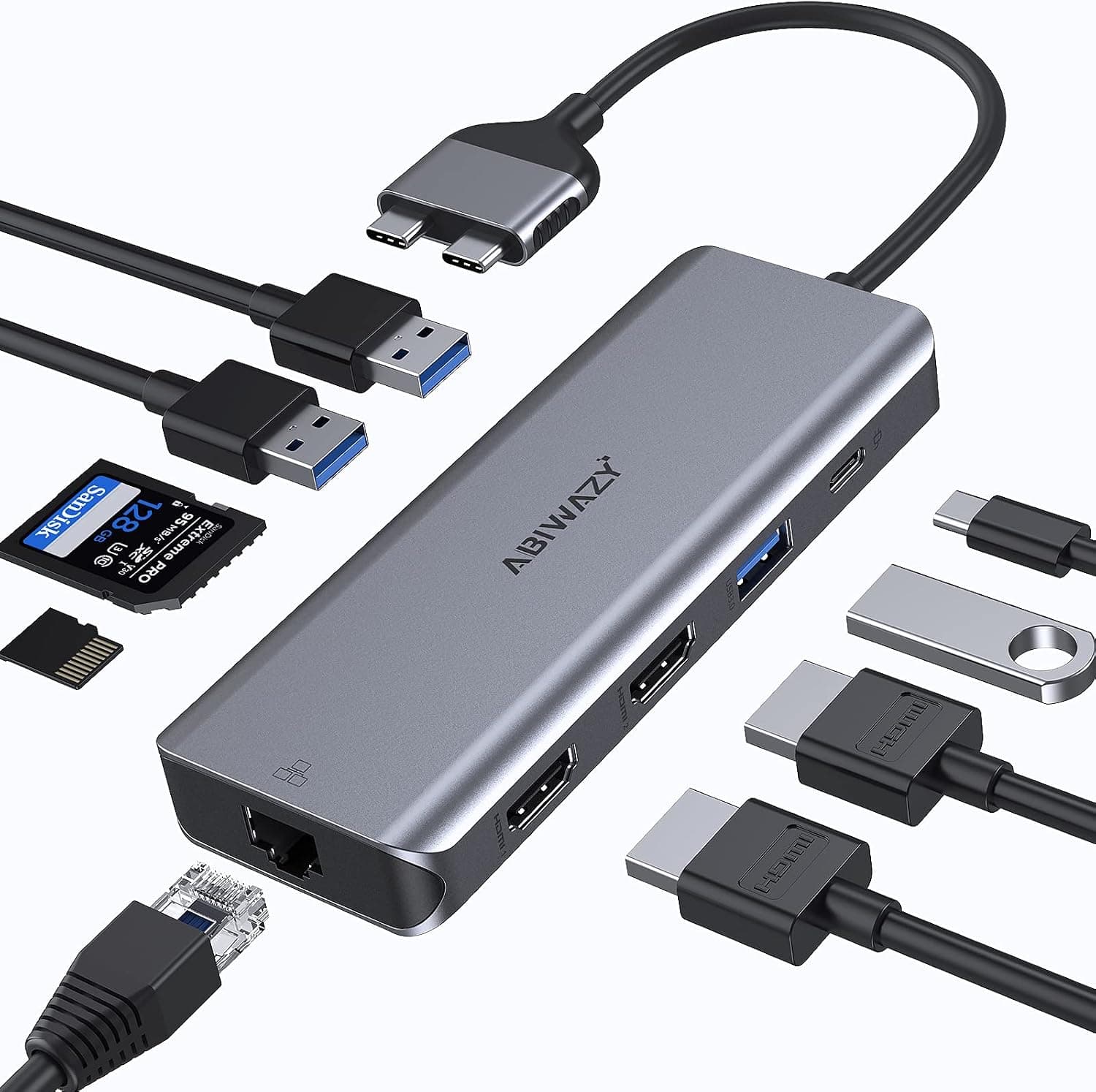 MacBook Pro Docking Station Dual Monitor HDMI Adapter for MacBook Pro Air 2021, 2020, 2019 etc, 9 in 2 USB C Dock Dongle with 4K HDMI, Gigabit Ethernet, 3 USB Port, 100W PD Port and SD/TF Card Reader