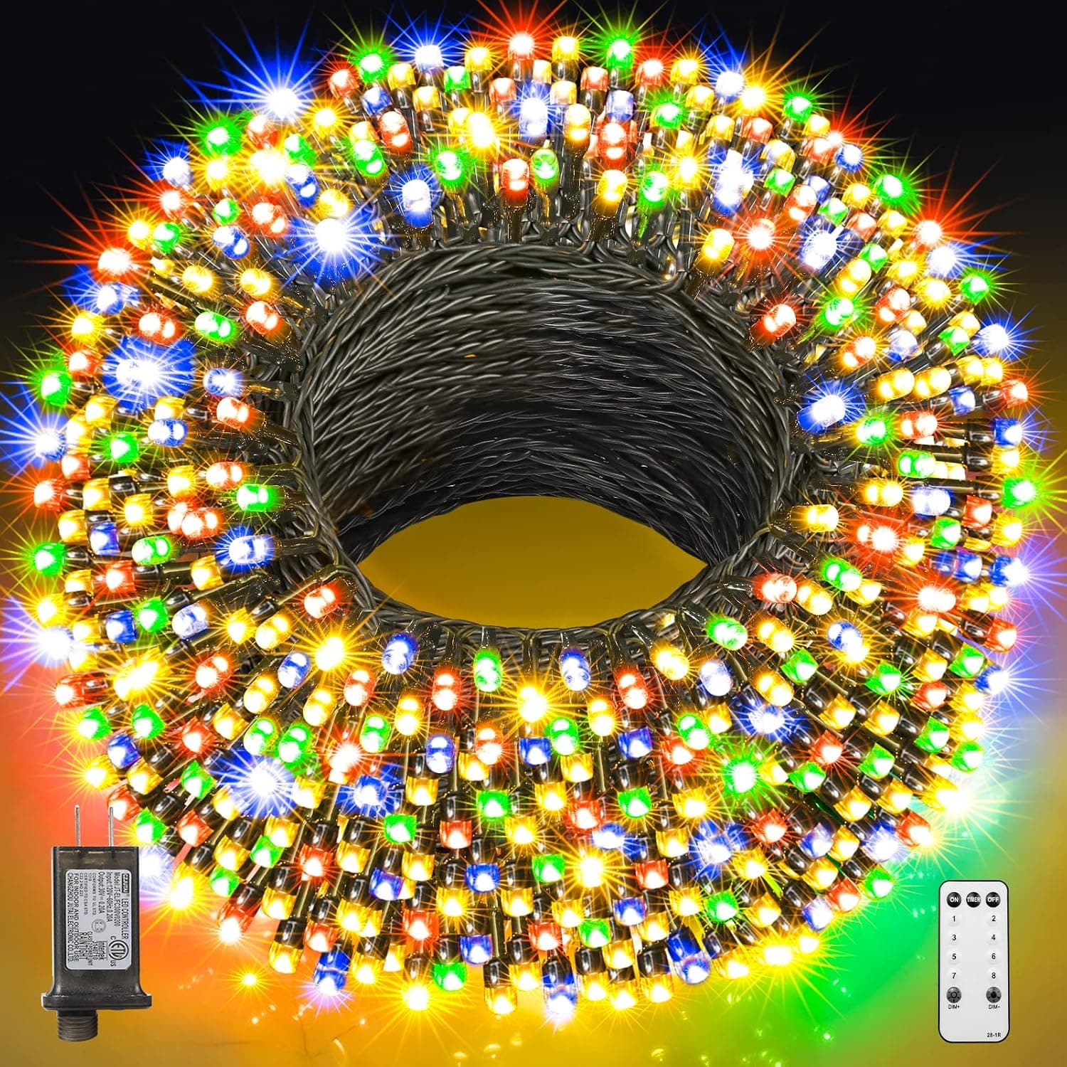 Christmas Lights, 330FT 800LED Outdoor String Lights Waterproof Christmas Tree Lights 8 Modes LED Christmas Lights Outdoor Timer Remote Outdoor Christmas Decorations Yard Garden Xmas Tree Multicolor