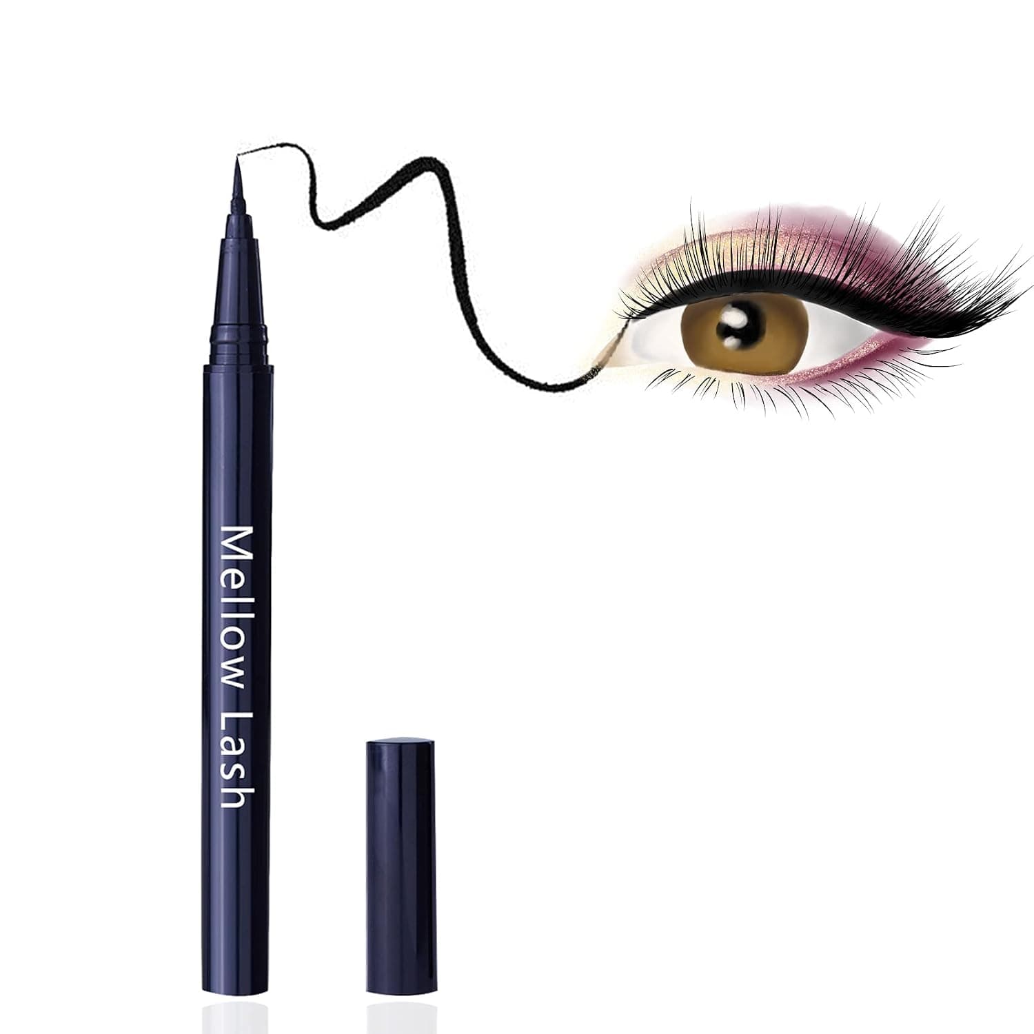 MellowLash 2-in-1 Waterproof Self Adhesive Eyeliner Magic Eyelash Liner No Glue, Non-Magnetic, Strong Hold, Bond with Regular False Eyelashes, Black, 1 PCS