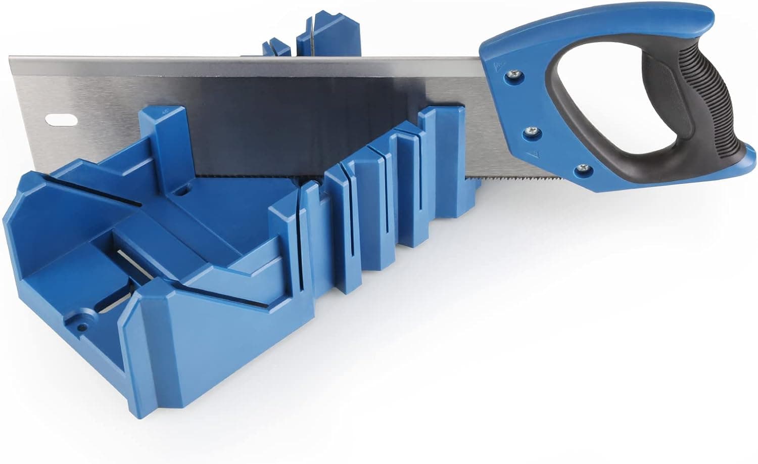 Olympia Tools Saw Storage Mitre Box with 14-Inch Backsaw with 90 degree, 45 degree, and 22-1/2 degree Angle Slot Types Plastic Mitre Box Saw Storage Mitre Saw Box for Woodworker Carver Carpenter
