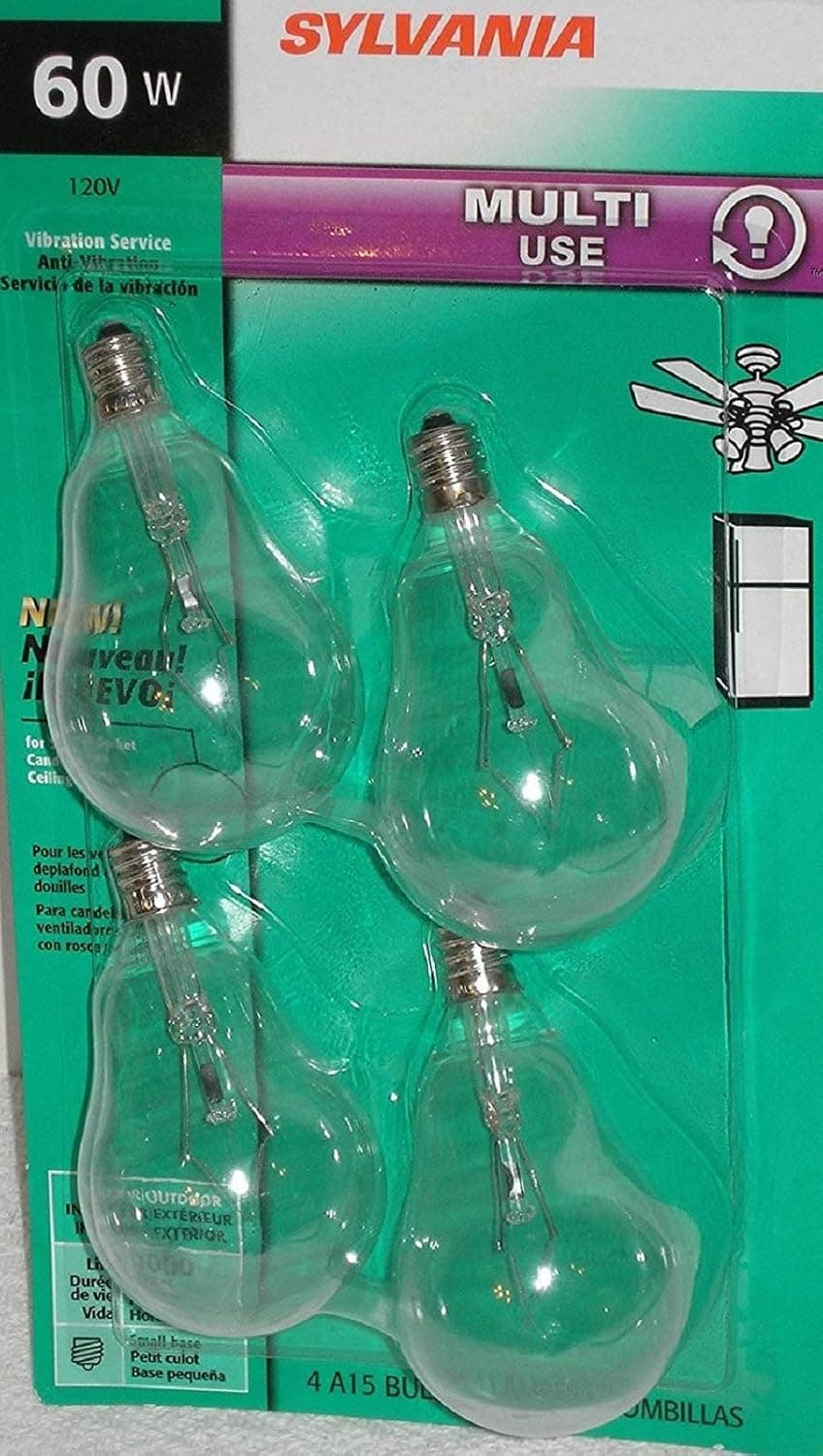 Sylvania 60W Clear Vibration Resistant Fan Bulbs 4 Pack A15 Candelabra Base