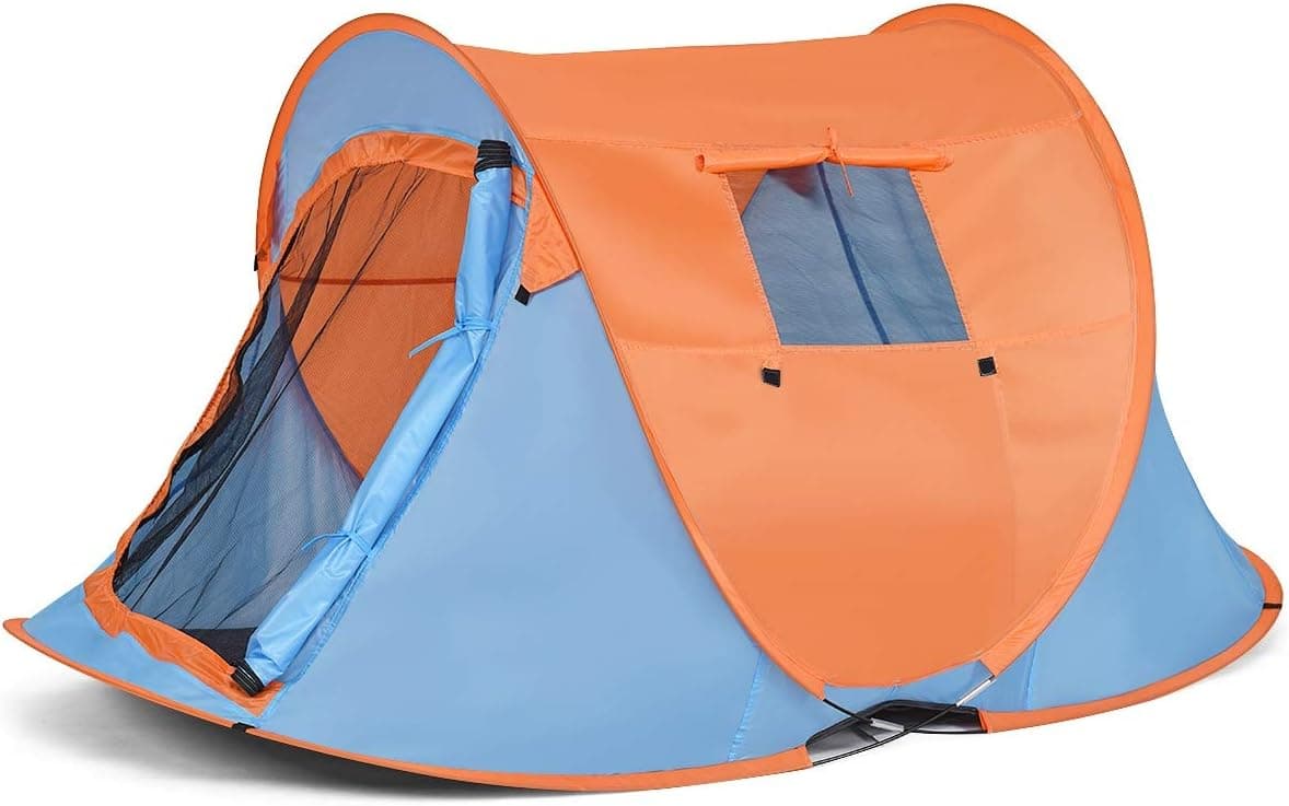 GYMAX Pop-up Tent, Portable Automatic Pop-up Tent Instant Beach Tent with Water Resistant & UV Protection Sun Shelter & Carry Bag, for Family Camping