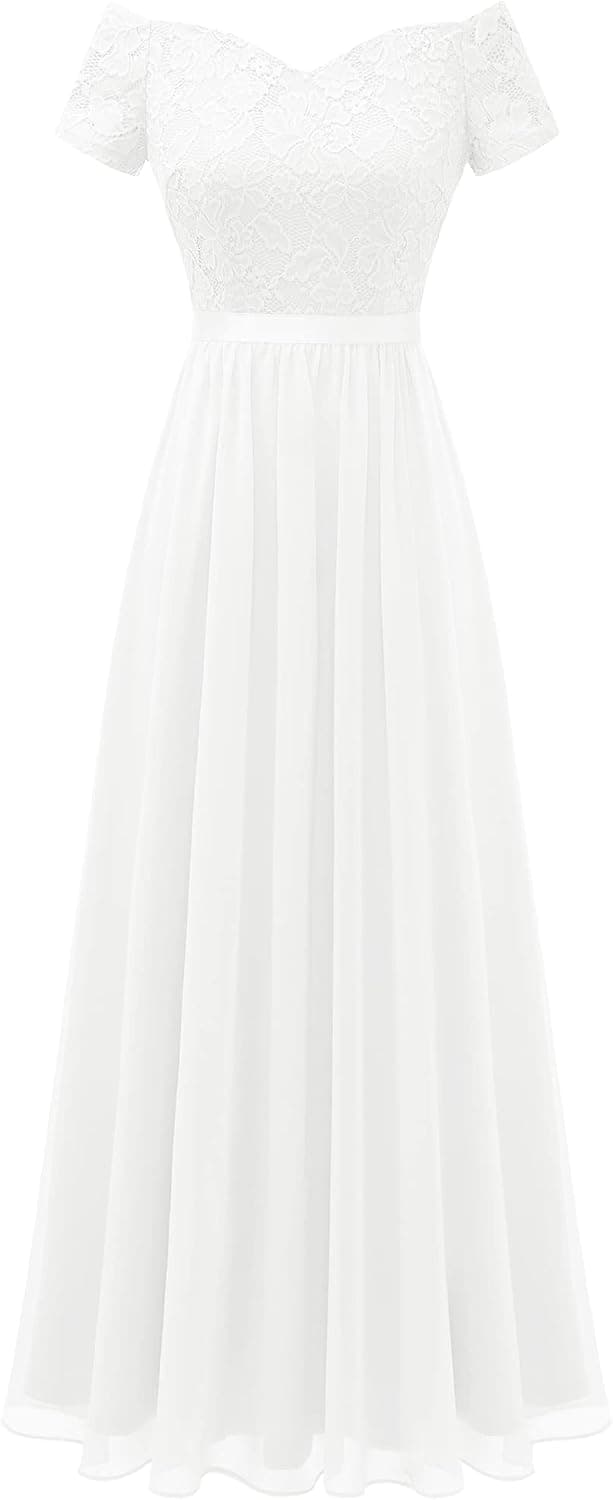 Vanansa Bridesmaid Dresses Off The Shoulder Wedding Guest Dresses for Women Lace Satin Formal Dresses for Wedding