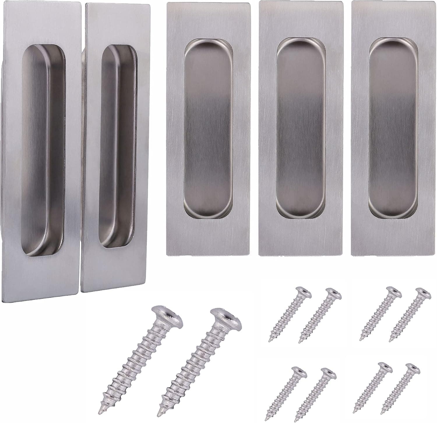 Tidorlou 5 Pack Flush Pull, 4 3/4'' Black Rectangular Recessed Sliding Door Pulls , Satin Brushed Stainless Steel Pocket Door Handles(4 3/4 inch, Silver)