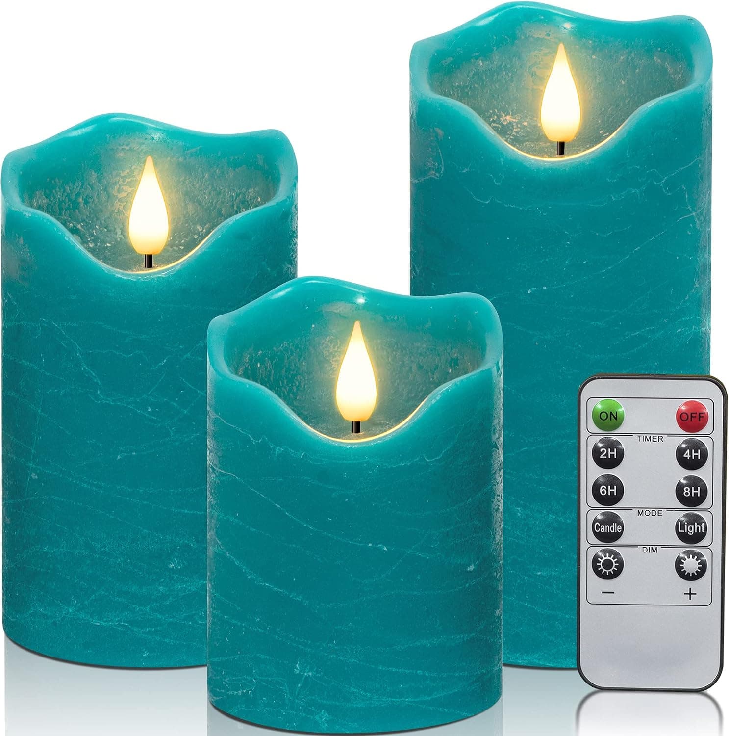 HN HAIINAA Real Wax Blue Flameless Candles, Battery Operated Pillar Candles with Remote Flickering Flame 3D Wick LED Fake Electric Candles for Christmas Home Decoration D3"x H4" 5" 6" Set of 3