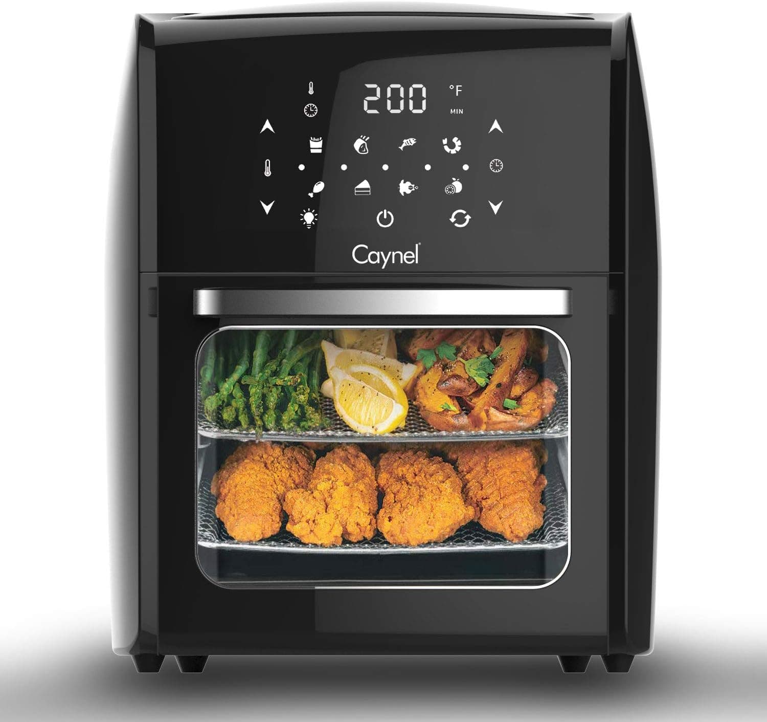 Caynel 12.7 Quart Digital Air Fryer with Rotisserie, Dehydrator, Convection Oven, 8 Presets to Air Fry, Roast, Dehydrate, Bake & More, Glass Viewing Window, Accessory Kit and Recipe Book Included, Large Capacity, 1700W