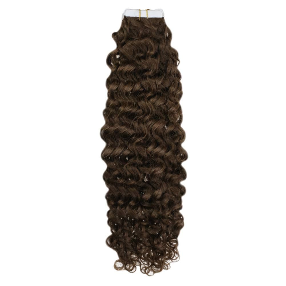 Tape in Human Hair Extensions 20 Inches Color 4 Chocolate Brown Natural Wave 50g (2.5g Per Piece,20Pcs) Real Human Hair Extensions for Women