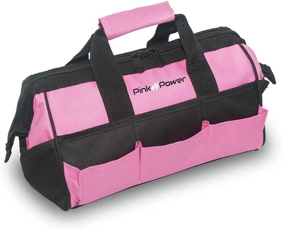 Pink Power Pink Tool Bag for Women -13" with 16 Storage Pockets - Portable Womens Tool Bag Ladies Tool Box for Hand Tools, Power Tools and More - Womens Toolbag Tool Caddy Tote Bag