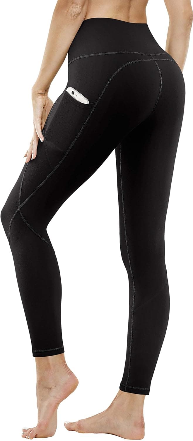 FUNANI Yoga Pants with Pockets, High Waist Yoga Pants for Women Non See Through Tummy Control Workout Running Leggings Black