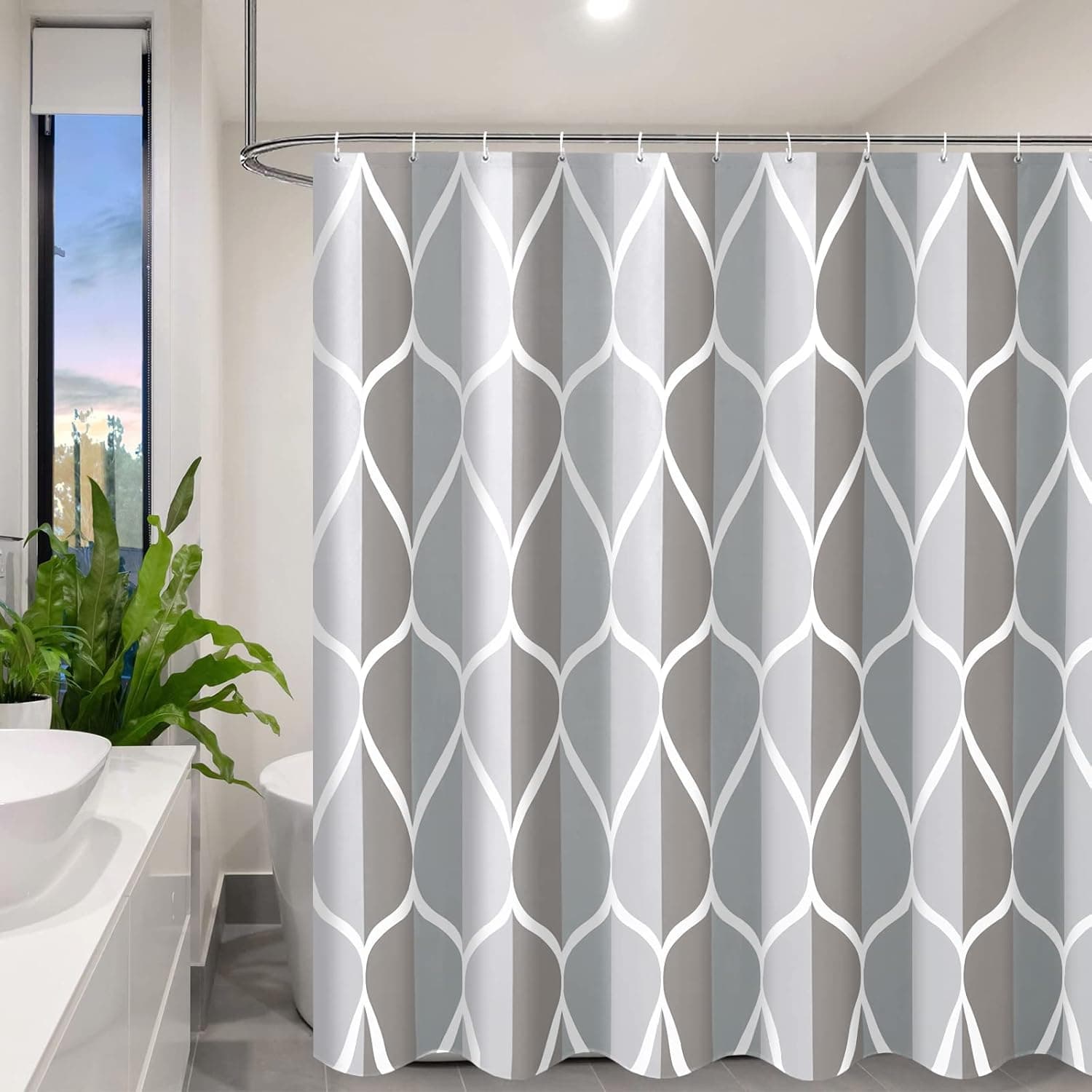 CYPL Light Grey Brown Geometric Shower Curtain,Waterproof Machine Washable Modern Fabric Shower Curtains for Bathroom,Quick-Drying,Weighted Hem with 12 Hooks Bath Set Decor,72x72 inches,Gray White