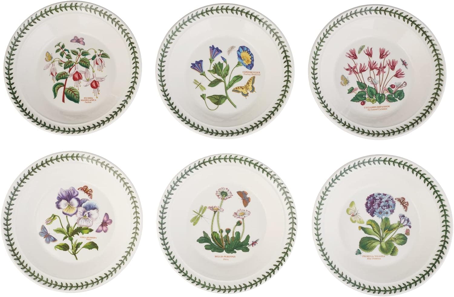 Portmeirion Botanic Garden Soup Bowl | Set of 6 Bowls with Assorted Motifs | 8.5 Inch | Made from Fine Earthenware | Microwave and Dishwasher Safe | Made in England