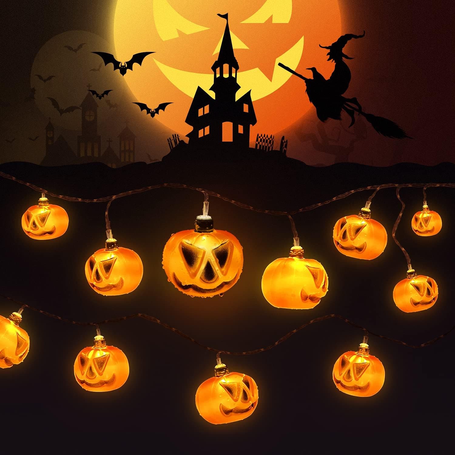 Pumpkin String Lights with 9.8ft Larger LED Lights Indoor/Outdoor Decorations for Bedroom Home Table Tree Outdoor, Halloween Pumpkin Decor and Christmas Party