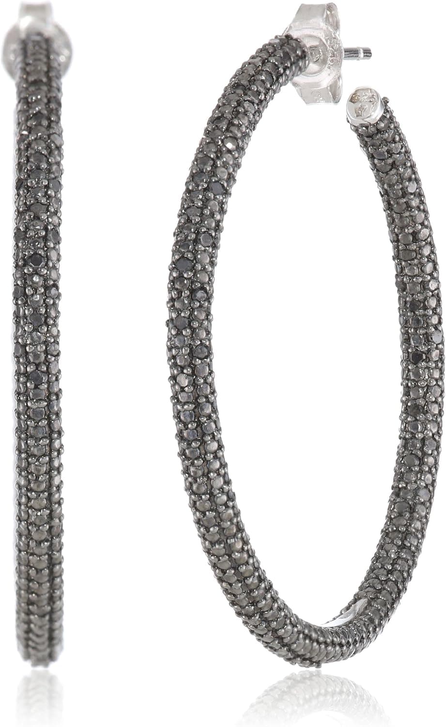 Amazon Collection Sterling Silver Black Diamond Hoop Earrings, (.5 Cttw)