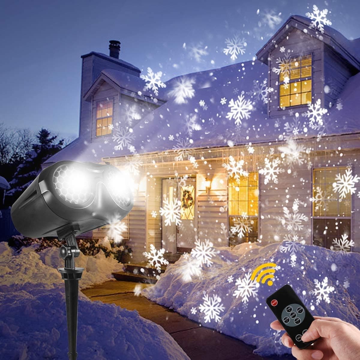 Outdoor Christmas Projector Lights, GreenClick LED Rotating Snowflake Projector Lights Outdoor Indoor Decorative Lighting for Christmas Xmas Holiday Halloween Party
