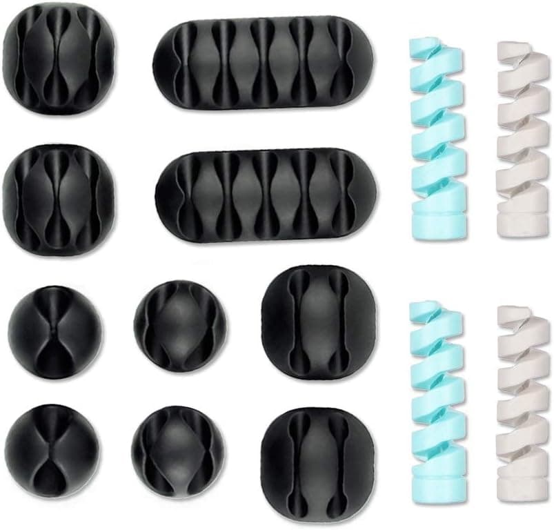 10 Pack Cable Clips Cord Organizer with，4 Pack Silicone Flexible Cable Wire Protector, Cable Management Wire Cord Clips for Desk, Car, Wall, USB Phone Charging Cable, Mouse, Headphone, Office