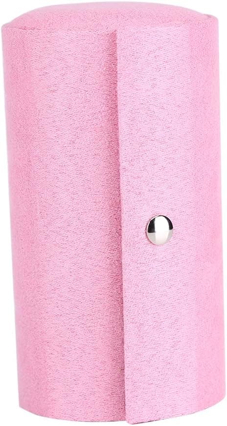 Fdit Retro Cylinder Shaped Jewelry Box Velvet Three-Layer Roll-up Snap Jewelry Storage Organizer Earrings Holder for Girls Women (Pink)