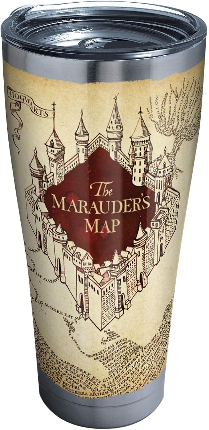 Tervis 1293211 Harry Potter-the Marauder's Map Insulated Tumbler with Clear and Black Hammer Lid, 30 oz Stainless Steel, Silver